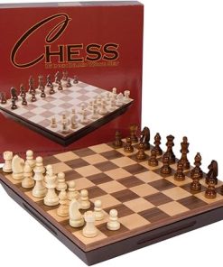 Aria Chess Inlaid Wood Board Game with Weighted Pieces and Tray 16 Inch