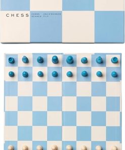 Play Chess with Blue Wooden Set and Foldable Board – Fun for All Ages