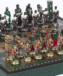 Hand Painted Lorenzini Chessmen and Marcello Board from Italy