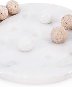 Marble Tic Tac Toe Game 10” Inches White and Travertine Board Games, Ideal Decorative Marble Family Games, Outdoor Game & Travel Game for Farmhouse Decor