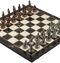 Metal Chess Set for Adults with Antique Copper Troy Spartan Figures