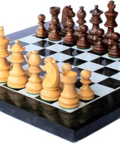 Black and White Marble Chess Board Set with Wooden Pieces 12 Inches 2