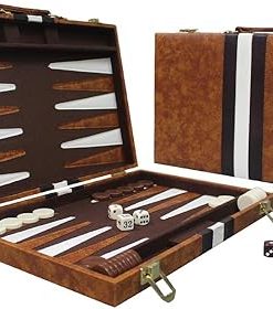 15 Inch Backgammon Set for Adults with Leather Case and Strategy Guide