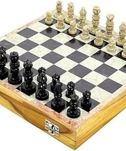 Handmade Wood and Marble Chess Set 14×14 Inch Classic Folding Design