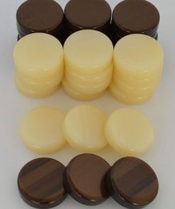 30 Small Acrylic Backgammon Checkers Chips in Brown and Ivory 1 Inch