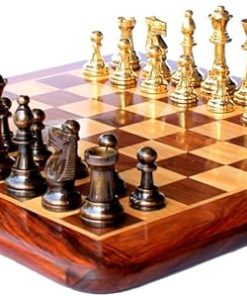 15 Inch Acacia Wood Chess Game Board Set with Brass Pieces Fast Delivery