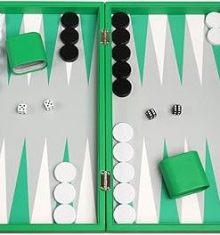 19 Inch Premium Backgammon Set Green Board with White and Green Points