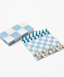 Play Chess with Blue Wooden Set and Foldable Board – Fun for All Ages 2