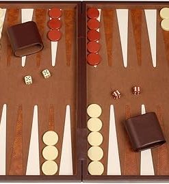 Deluxe 18 Inch Backgammon Game Set with Medium Brown Case