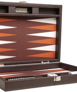 Travel Size 13 Inch Premium Backgammon Set Dark Brown Board