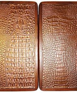 Wooden Backgammon Board Set with Crocodile Leather and Game Pieces