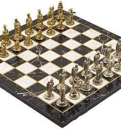 Metal Chess Set for Adults Ottoman vs Byzantine with Marble Design Board