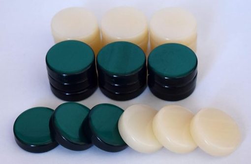Acrylic Backgammon Checkers Chips Green Ivory 1 Inch Set of 30 - Image 2