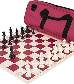 Deluxe Burgundy Chess Set Combination Made of Solid Plastic
