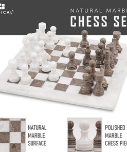Handmade 15 Inch White and Grey Marble Chess Set for Adults 2 Players 2