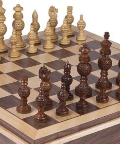 Monaco Deluxe Chessmen and Battery Park Wooden Chess Board Set