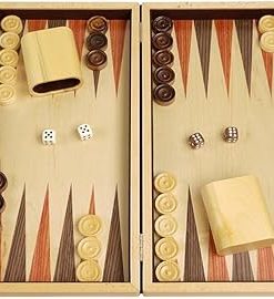 Classic 15 Inch Wood Backgammon Set Indigo Blue Stained Oak Board