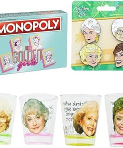 Golden Girls Monopoly Game Shot Glass 4-Pack and Enamel Pins Bundle