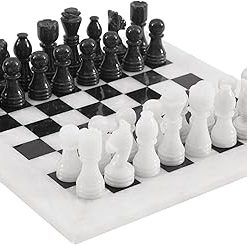 Handmade 12-Inch Marble Chess Set White and Black for Adults Games