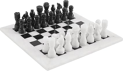 Handmade 12-Inch Marble Chess Set White and Black for Adults Games Handmade 12-Inch Marble Chess Set White and Black for Adults Games