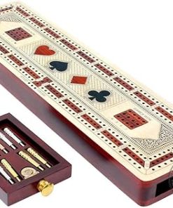 Inlaid Maple Bloodwood Cribbage Board 12.5 Inch with Storage Drawer