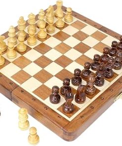 8 Inch Wooden Magnetic Folding Travel Chess Set with Extra Pieces 2