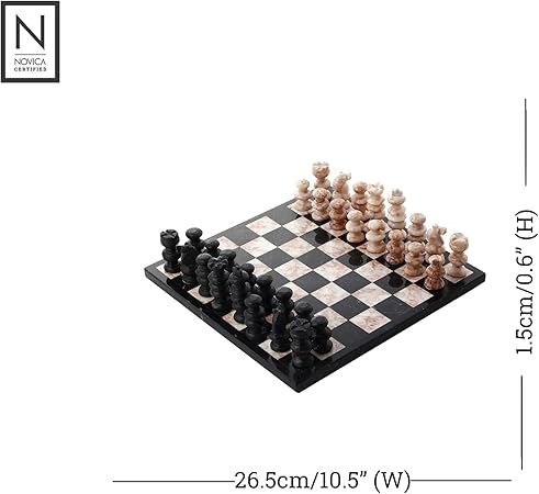NOVICA Decorative Marble, Black, ‘Glorious Battle’ Chess Set, Medium 2 NOVICA Decorative Marble, Black, 'Glorious Battle' Chess Set, Medium - Image 2
