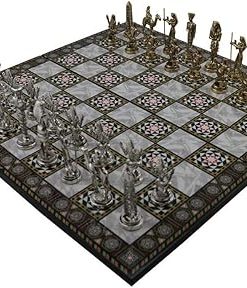 Ancient Egypt Pharaoh Metal Chess Set with Handmade Wooden Board
