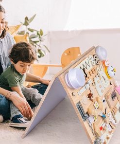 Montessori Busy Board for Toddlers Double Sided Wooden Educational Toy 2