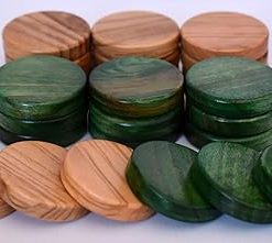Natural Olive Wood Green Backgammon Checkers Chips 1.4 Inches 2
