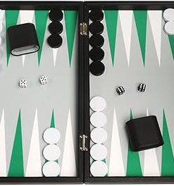 Premium 19-Inch Backgammon Set with Black Board and Green Points