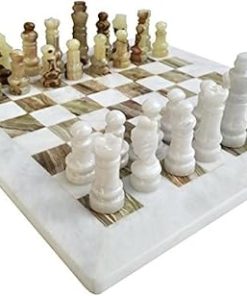 Handmade White and Green Onyx Marble Chess Board Game Set for Decor