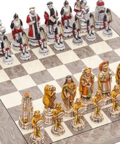 Alabaster Chessmen and Italian Chess Board from Spain for Sale