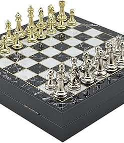 Classic Metal Chess Set for Adults with Handmade Pieces and Storage 2