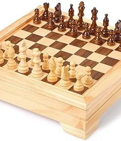 Wooden Game Set: Chess Backgammon Cribbage Games for Family Fun