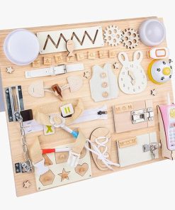 Montessori Busy Board for Toddlers Double Sided Wooden Educational Toy