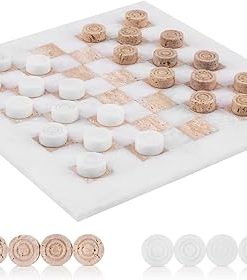 15 Inch Marble Checkers Board Game Set for Adults, Travel Chess Gift