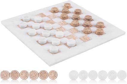 15 Inch Marble Checkers Board Game Set for Adults, Travel Chess Gift 15 Inch Marble Checkers Board Game Set for Adults, Travel Chess Gift