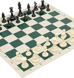 Wholesale Chess Triple Weighted Tournament Pieces and Board Forest Green