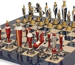 Hand Painted Renaissance Chess Set with Blue Ash Burl Board 2