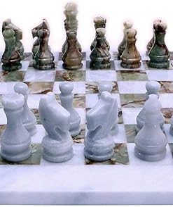 Handmade Italian White and Green Marble Chess Set Classic 40x40cm