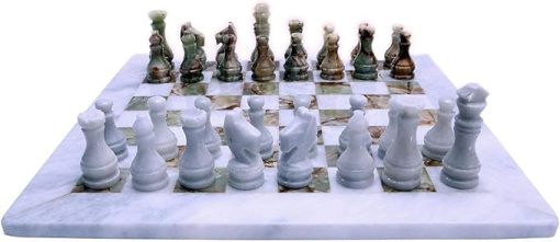 Handmade Italian White and Green Marble Chess Set Classic 40x40cm