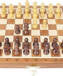 8 Inch Wooden Magnetic Folding Travel Chess Set with Extra Pieces