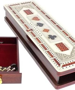 Track Cribbage Board in Maple and Bloodwood with Storage Drawer