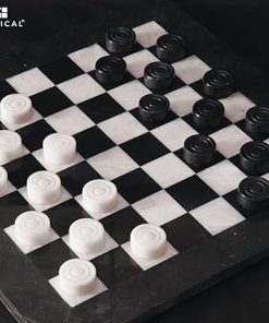 Handmade 15 Inch Black and White Marble Checkers Board Game for Two Players 2
