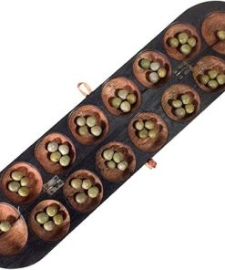 Extended Size Hand-Carved African Oware Mancala Board with Elephant Design