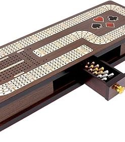 Cribbage Board Box Inlaid in Wenge Wood and Maple with Storage Drawer