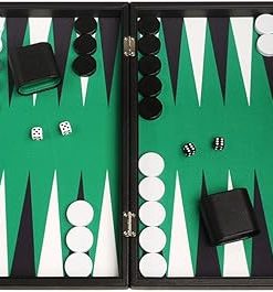 Premium 19-Inch Backgammon Set Black Board Green Playing Surface