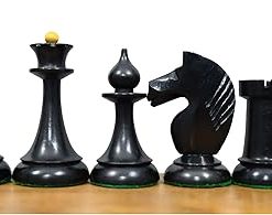 Russian USSR Weighted Chess Pieces Only|1950’s Soviet Latvian Reproduced Weighted Chess Set in Ebonised Boxwood & Antiqued Boxwood-4.1″ King 2
