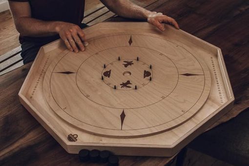 Crokinole Table Top Game with Storage and Hanging Area Moose Beaver Design - Image 2